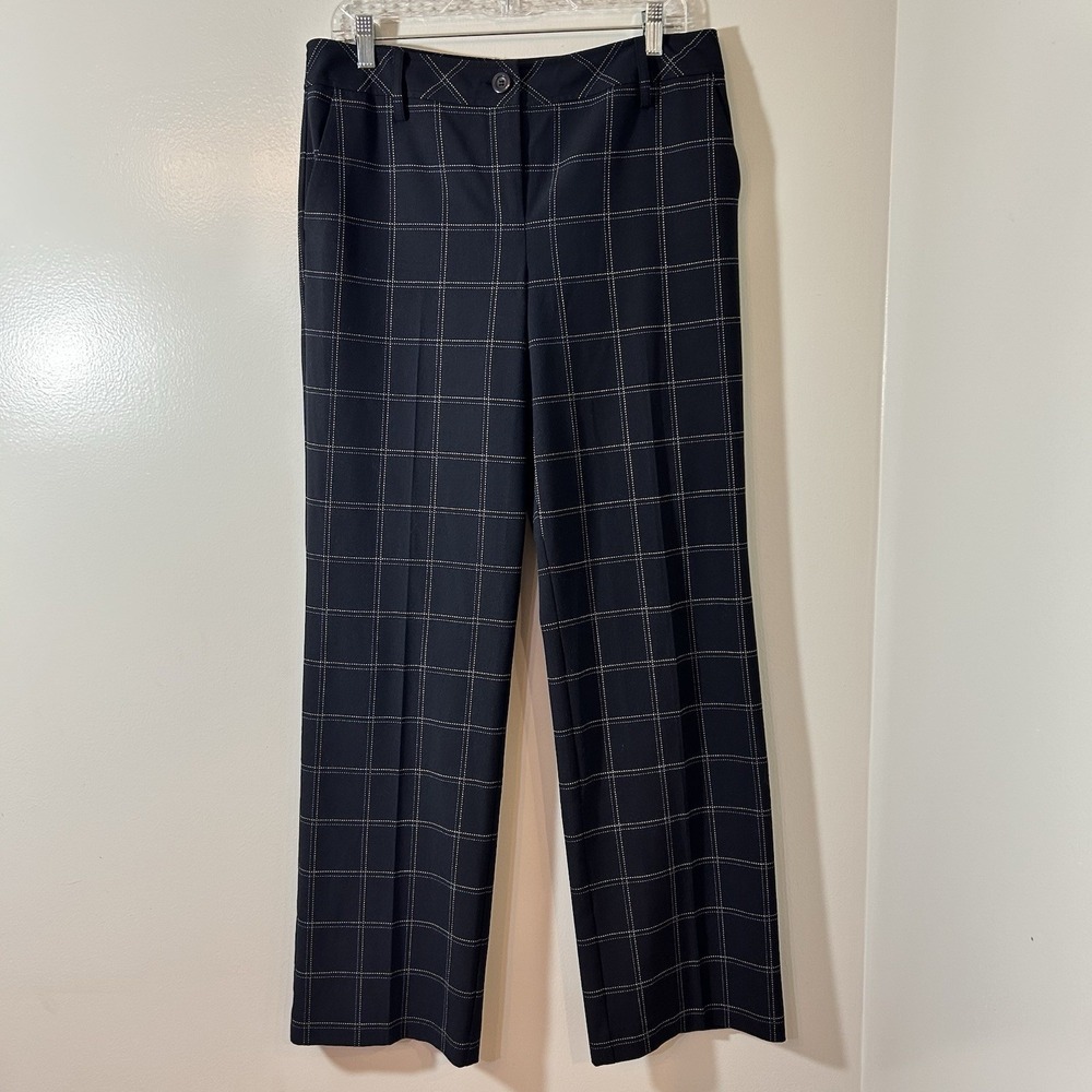 Ann Taylor LOFT  Pants Women's Size 10 Straight Leg Navy Blue Plaid Office Wear